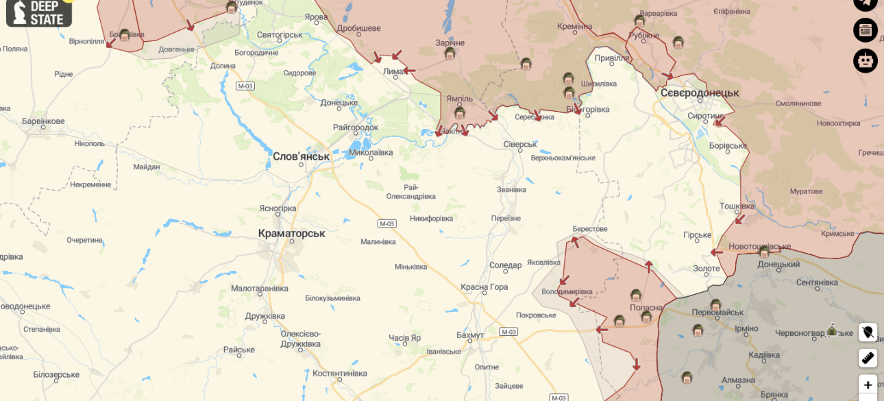 Карта, Лисичанск, Бахмут, Северодонецк, окружение
