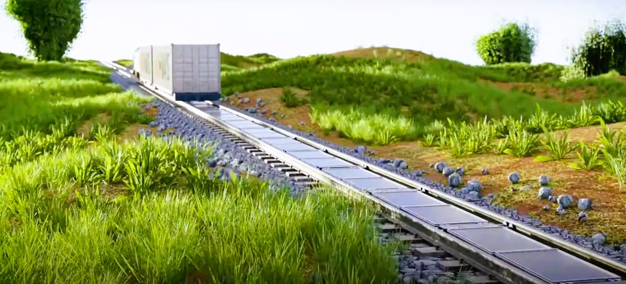 Железная дорога, колея, солнечные батареи