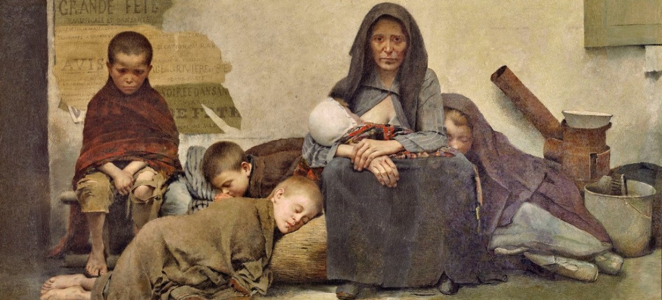 картина, бедность, старуха, дети