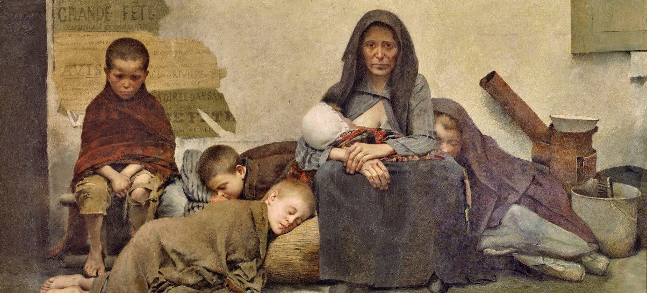 картина, бедность, старуха, дети