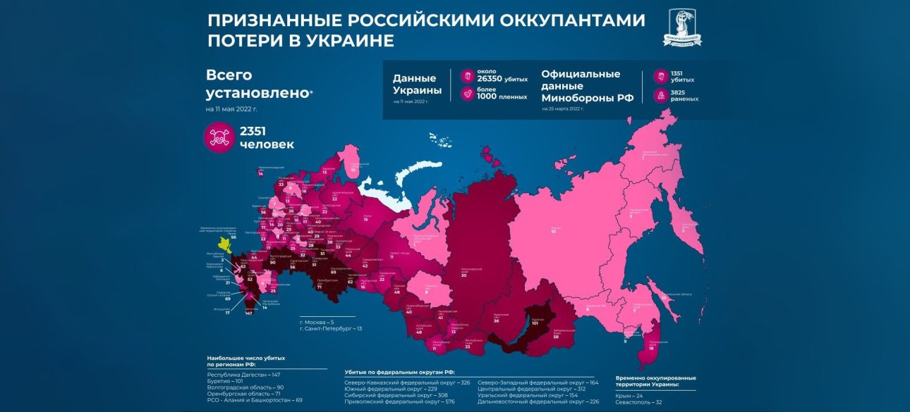 Карта, РФ, потери, оккупанты, погибшие