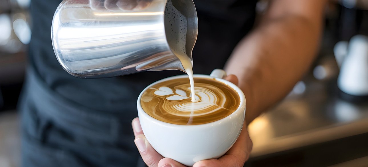 Кофе с молоком - латте в руках баристы