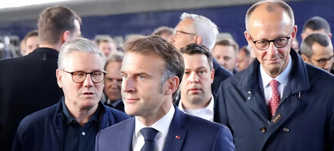 Стармер Макрон Мерц Главы Великобритании, Франции и Германии