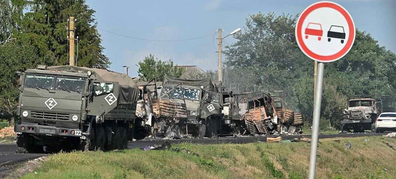 Побитая российская военная автомобильная техника