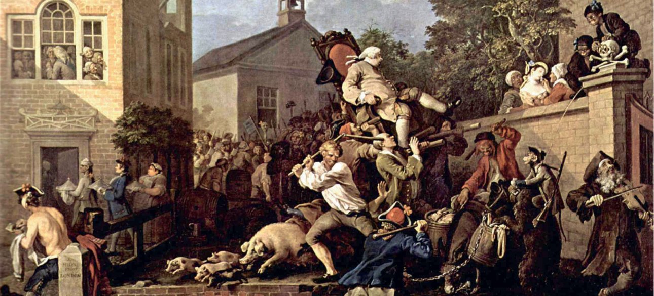 "Триумф избранных в парламент". Уильям Хогарт (1697–1764), английский художник