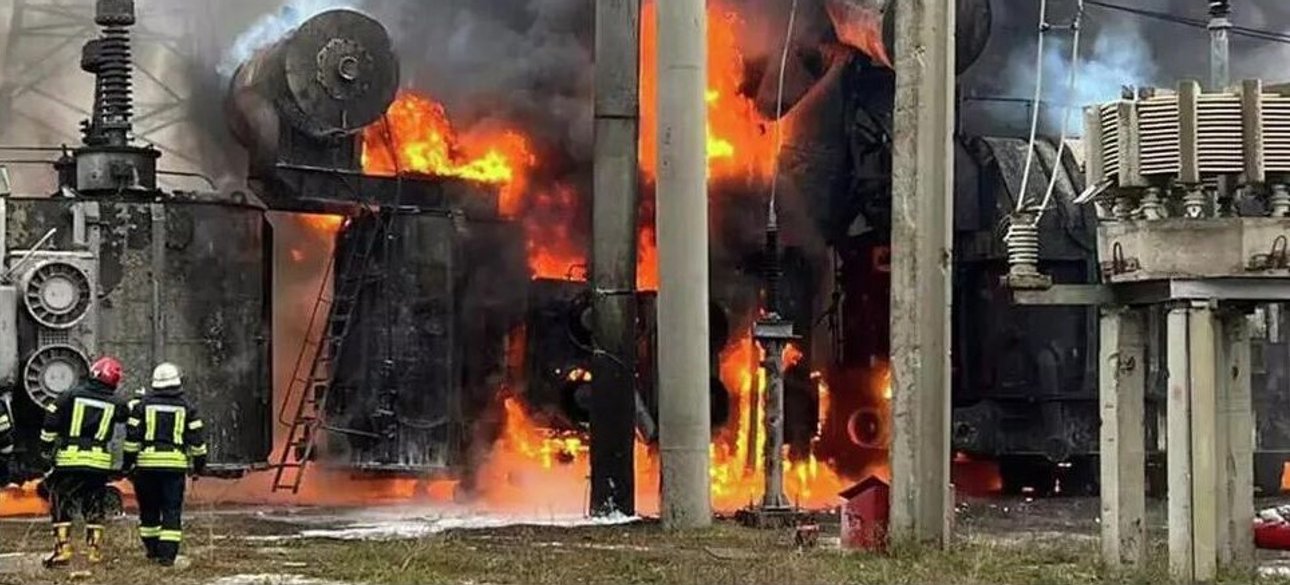 Пожар на ТЭС после российского удара