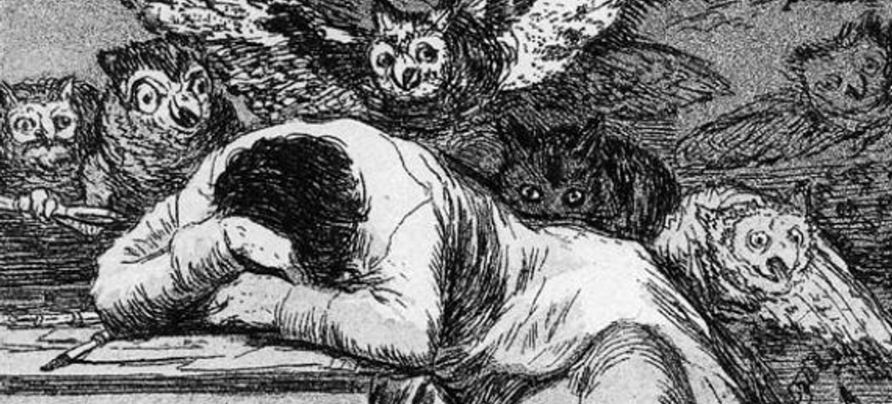 Фрагмент офорта Франсиско Гойа "Сон разума рождает чудовищ" из цикла "Капричос"