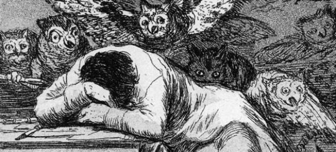 Фрагмент офорта Франсиско Гойа "Сон разума рождает чудовищ" из цикла "Капричос"