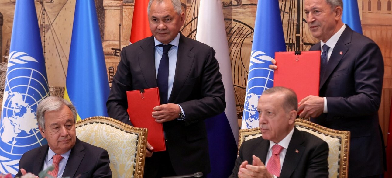 Антоніу Гутерреш, Сергій Шойгу, Реджеп Тайїп Ердоган, Хулусі Акар, зернова угода, зернова угода