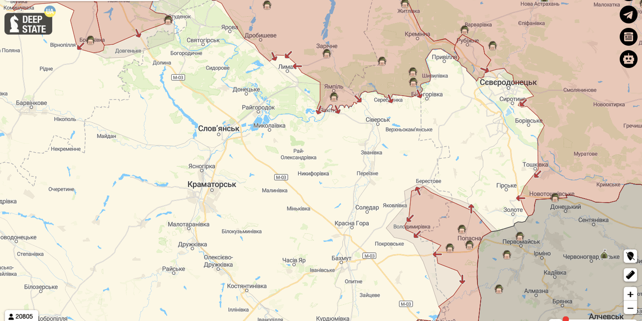 Карта, Лисичанск, Бахмут, Северодонецк, окружение