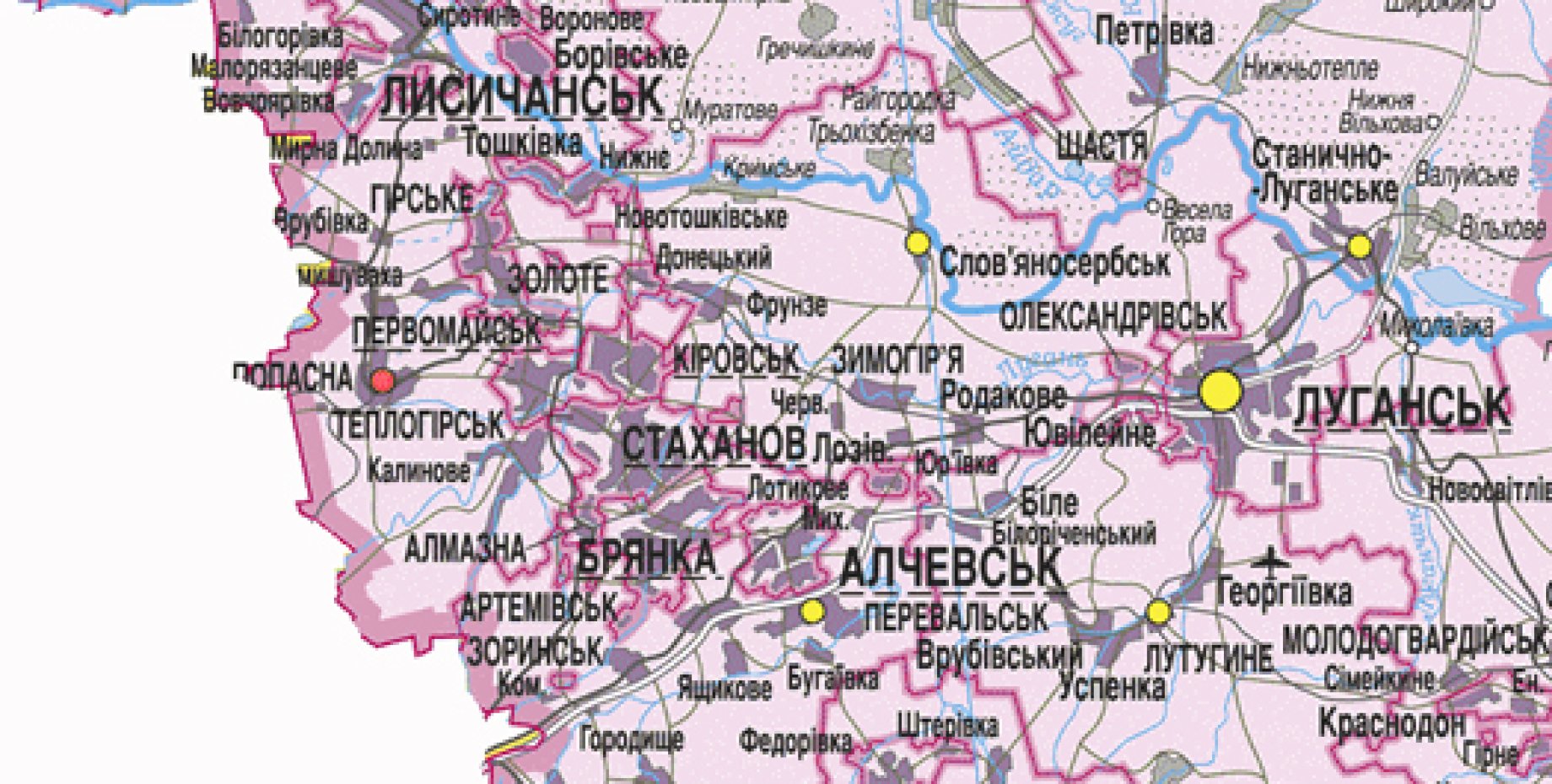 Луганские города и поселки. Карта Луганской области подробная. Карта Луганска и области. Карта Луганской области подробная с городами. Луганская область на карте Украины.