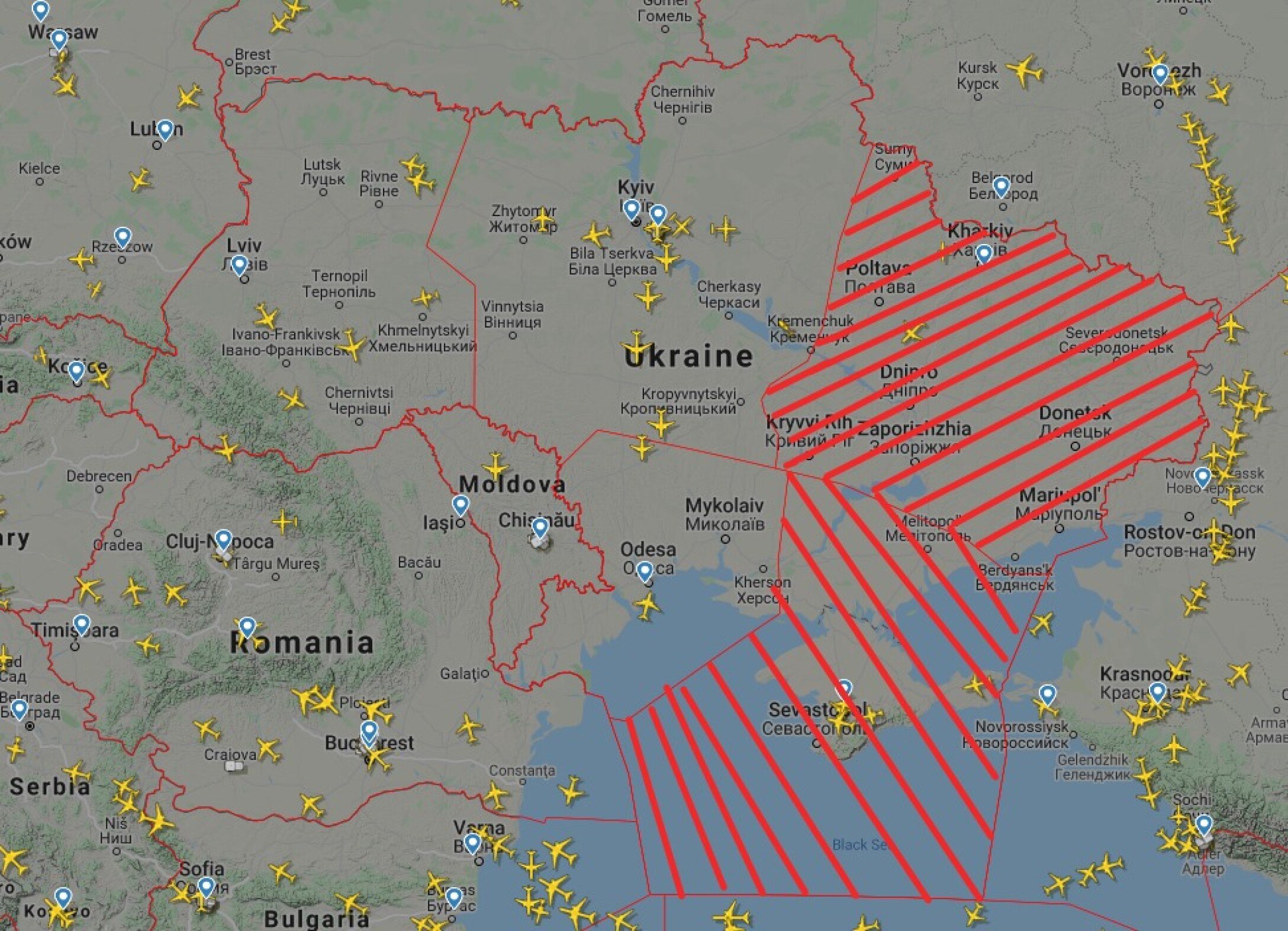 Карта полетов над москвой