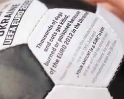В Гамбурге скулящий футбольный мяч рассказывает об отстреле бездомных собак в Украине