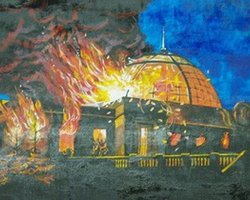 В Киеве выставили скандальную картину с пылающей Верховной Радой