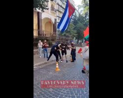 "Голодомора мало?": в Киеве избили участников митинга в поддержку Лукашенко (видео)