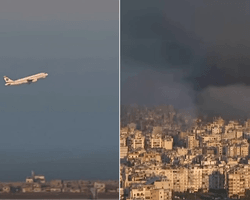 Взлет среди взрывов: пассажирский самолет поднялся в воздух над Бейрутом во время авиаударов (видео)