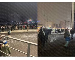 На Оболони киевляне стоят в длинных очередях из-за остановки работы электротранспорта (фото)