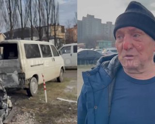 Обстріл Києва: чоловік на палаючому автомобілі врятував інших водіїв від пожежі (відео)