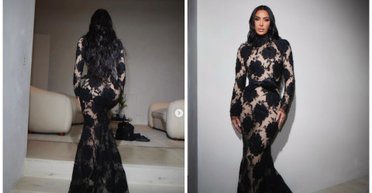 Кім Кардаш'ян з'явилася на публіці у прозорій сукні з величезними чорними квітами