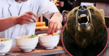 Харкордный трудоголик: повар пережил нападение медведя и продолжил готовить блюдо (видео)