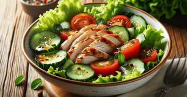 Дієтичний салат із курячим філе, свіжими овочами та зеленню: простий рецепт