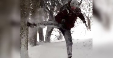 Мужчина решил проверить дерево: снег проверил его в ответ (видео)