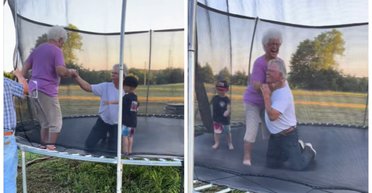 Удивила семью: 84-летняя прабабушка впервые прыгнула на батуте (фото)