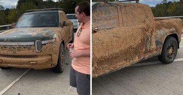 Живучий "утопленник": пострадавший от наводнения электрокар Rivian завелся и поехал (видео)