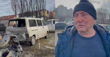 Обстрел Киева: мужчина на горящем автомобиле спас других водителей от пожара (видео)