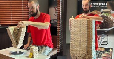 Более 3000 блоков: канадец поразил мир мастерством балансировки, строя "Дженгу" (фото)