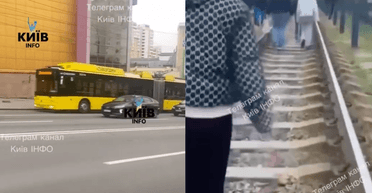 Люди идут по путям: в Киеве остановились трамваи и троллейбусы (видео)