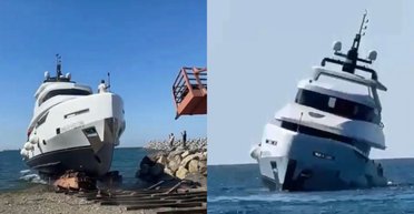 "Проблеми багатих": розкішна яхта затонула через секунди після спуску на воду (відео)