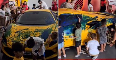 Подарок на день рождения: детям разрешили разрисовать настоящий Ferrari (видео)