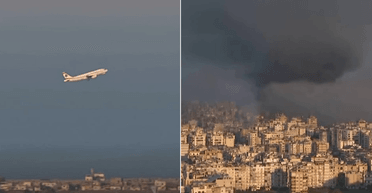 Взлет среди взрывов: пассажирский самолет поднялся в воздух над Бейрутом во время авиаударов (видео)