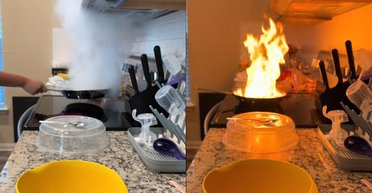 "Мить до катастрофи": господиня випадково підпалила кухню під час готування (відео)