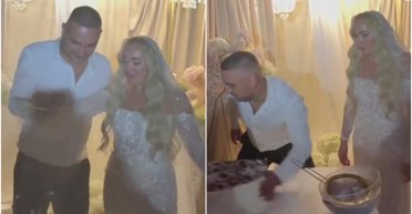 Украинская пара поссорилась на свадьбе: мужчина швырнул торт, а невеста сбежала (видео)