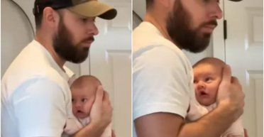 Молодий батько спробував заспокоїти дитину танцем: вираз її обличчя говорить сам за себе