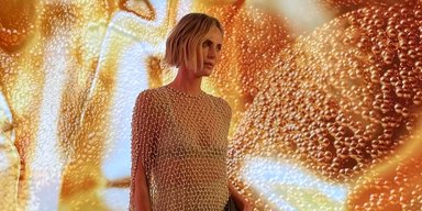 Шарлиз Терон в платье-сетке с бисером появилась на показе Dior