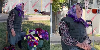 94-летняя украинская бабушка продает цветы на улице, чтобы свести концы с концами (видео)