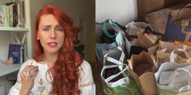 "Люди, имейте совесть": украинка показала сумки с продуктами, которые выдают беженцам (фото)