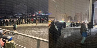 На Оболони киевляне стоят в длинных очередях из-за остановки работы электротранспорта (фото)