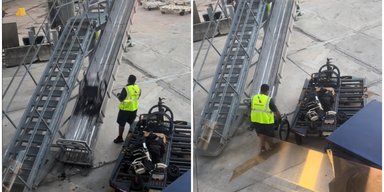 Очевидцы сняли на видео, как работники аэропорта издеваются над багажом (видео)