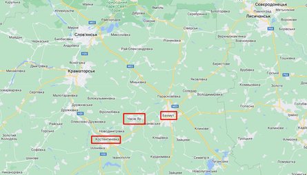 Часов Яр, расстояние до Коснтияновки, карта