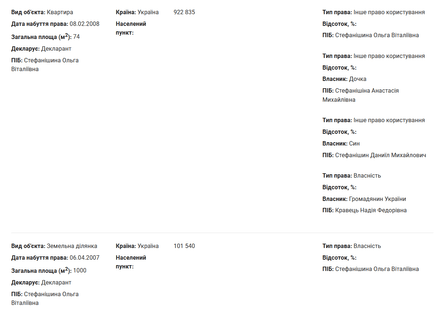 В декларації Ольги Стефанішиної не згадується квартира матері