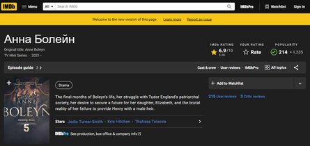 рейтинг, серіал, Анна Болейн