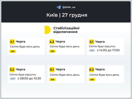 Графіки відключень світла, відключення в Києві, стабілізаційні відключення, ДТЕК, черги відключень