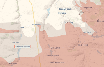 Карта иллюстрирует наступление России в районе села Старая Николаевка