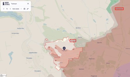 Бои на Донбассе, Торецк, карта, DeepState, 20 января