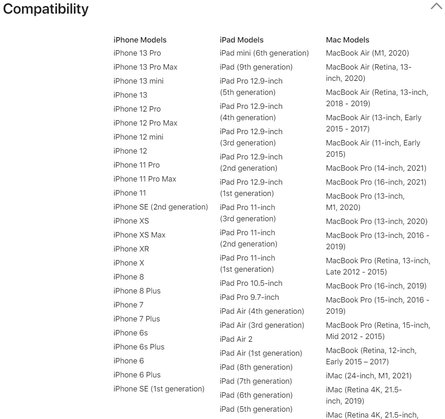 Apple, перечень, список
