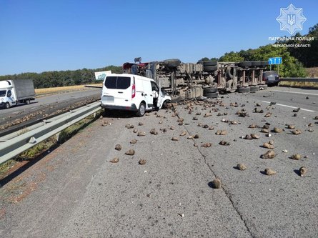дтп, трасса одесса-киев, перевернулась фура